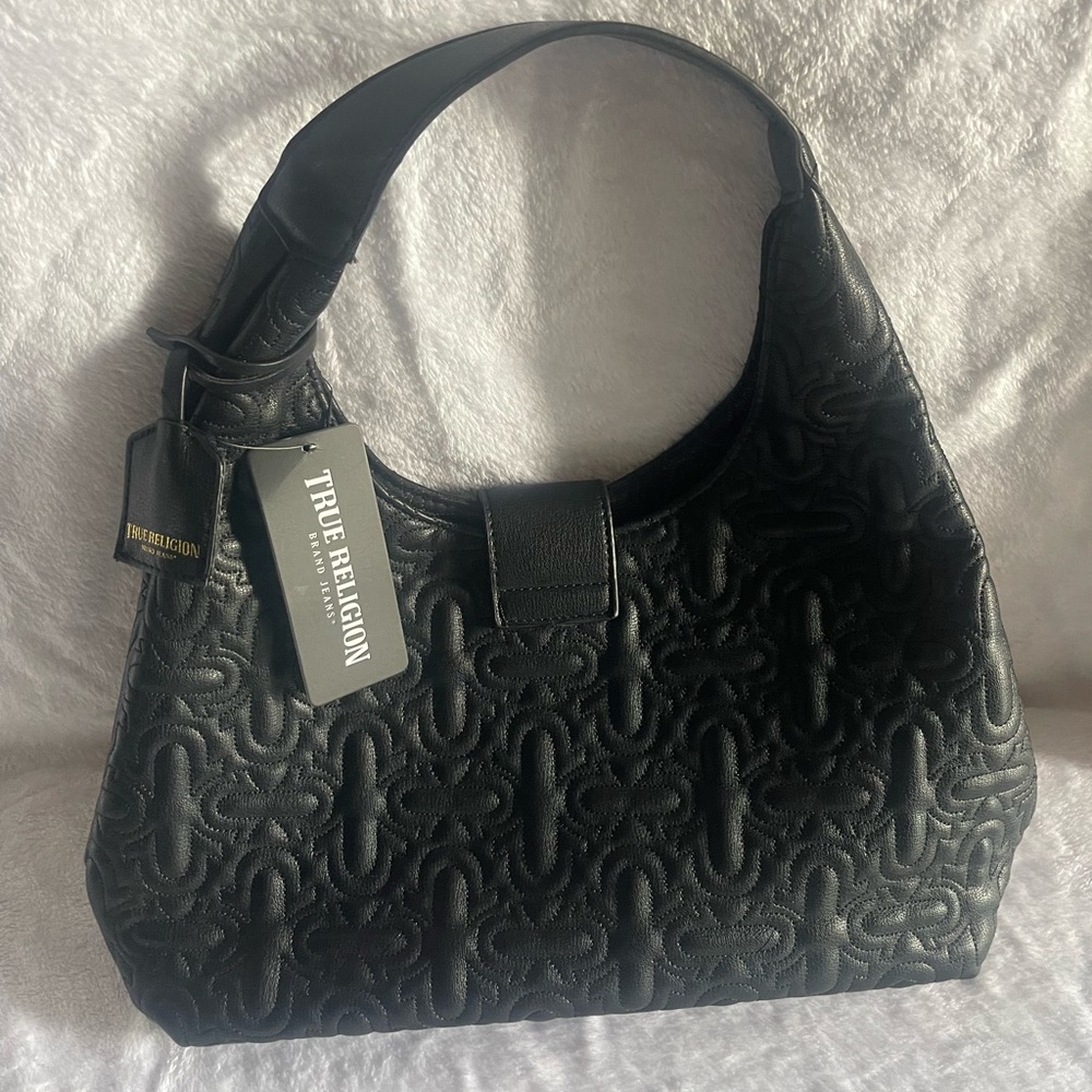 NWT True Religion Black Soft Leather Shoulder Bag - Picture 5 of 9
